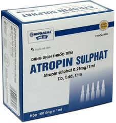 Thuốc tiêm Atropin sulphat điều trị tiêu chảy cấp và mạn tính gây ra bởi tăng nhu động ruột (hộp 100 ống x 1ml)