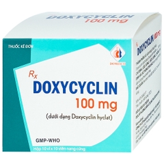 Thuốc Doxycyclin 100mg điều trị nhiễm khuẩn (hộp 10 vỉ x 10 viên)
