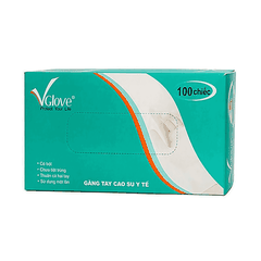 Găng tay cao su y tế trơn có bột VGlove Size S (hộp x 100 chiếc)