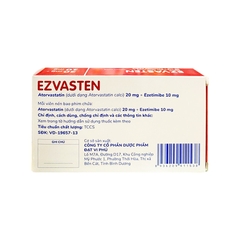 Viên nén Ezvasten 20/10mg trị tăng mỡ máu (hộp 4 vỉ x 7 viên)