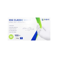 Găng tay cao su y tế màu trắng không bột phủ Nitrile size M (hộp 100 cái)