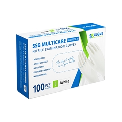 Găng tay cao su y tế màu trắng không bột phủ Nitrile size S (hộp 100 cái)