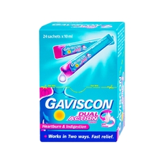 Hỗn dịch Gaviscon Dual Action điều trị trào ngược dạ dày, thực quản (hộp 24 gói x 10ml)