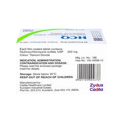 Thuốc HCQ 200mg điều trị sốt rét cấp tính, lupus ban đỏ (hộp 10 vỉ x 10 viên)