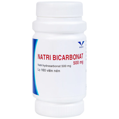 Thuốc Natri Bicarbonat 500mg Bidiphar điều trị nhiễm toan chuyển hóa, khó tiêu hóa, ợ nóng (chai x 160 viên)