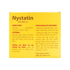 Viên đặt Nystatin F.T Pharma 100.000 IU (hộp 1 vỉ x 12 viên)