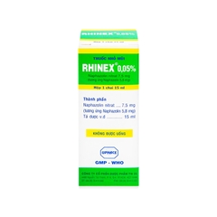 Thuốc nhỏ mũi Rhinex 0.05% giảm sung huyết, nghẹt mũi (chai 15ml)