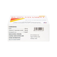 Thuốc Rutin-Vitamin C hỗ trợ điều trị các hội chứng chảy máu, xơ cứng (hộp 10 vỉ x 10 viên)