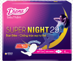 Băng vệ sinh ban đêm siêu thấm Diana Supernight 29cm (gói x 4 miếng)