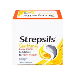 Viên ngậm Strepsils Soothing mật ong & chanh kháng khuẩn, giảm đau họng (hộp 50 gói x 2 viên)