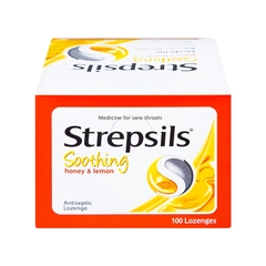 Viên ngậm Strepsils Soothing mật ong & chanh kháng khuẩn, giảm đau họng (hộp 50 gói x 2 viên)
