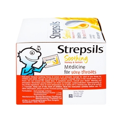 Viên ngậm Strepsils Soothing mật ong & chanh kháng khuẩn, giảm đau họng (hộp 50 gói x 2 viên)