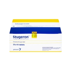 Thuốc Stugeron điều trị rối loạn tuần hoàn não, say tàu xe (hộp 25 vỉ x 10 viên)