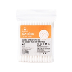 Tăm bông thân nhựa Bông Bạch Tuyết túi zip (gói 42 que)