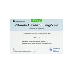 Thuốc tiêm Vitamin C Kabi 500mg/5ml điều trị thiếu vitamin C (hộp 1 vỉ x 6 ống )