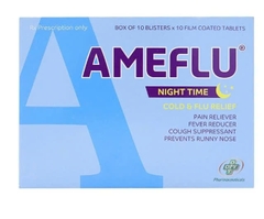 Thuốc New Ameflu Night Time giảm các triệu chứng cảm lạnh, cảm cúm (hộp 10 vỉ x 10 viên)
