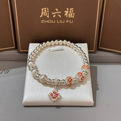 Vòng Tay Bạc Phong Cách Tân Trung Hoa Phối Charm Hoa - Cỏ Bốn Lá - Hạt Mắt Mèo