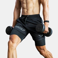 Quần Tập Gym 2 Lớp Wolf Active Fitpro W104, Quần Gym Nam 2 Lớp, Nhanh Khô, Co Giãn Thoải Mái