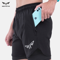 Quần 2 Lớp Thể Thao Chạy Bộ Nam Wolf Active Max Speed W195, Nhanh Khô, Nhẹ, Nhiều Túi