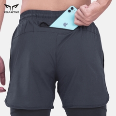 Quần 2 Lớp Thể Thao Chạy Bộ Nam Wolf Active Max Speed W195, Nhanh Khô, Nhẹ, Nhiều Túi