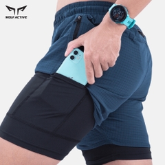 Quần 2 Lớp Thể Thao Chạy Bộ Nam Wolf Active Max Speed W195, Nhanh Khô, Nhẹ, Nhiều Túi