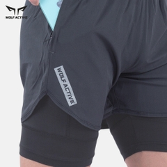 Quần 2 Lớp Thể Thao Chạy Bộ Nam Wolf Active Max Speed W195, Nhanh Khô, Nhẹ, Nhiều Túi