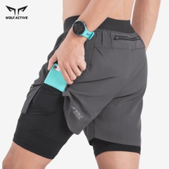 Quần 2 Lớp Thể Thao Wolf Active Essential V1 W110, Quần 2 Lớp Chạy Bộ, Tập Gym Chất Vải Cao Cấp