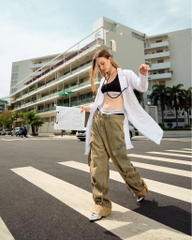 Insane® Cross Waist Cargo Denim Pants - Dirty Green