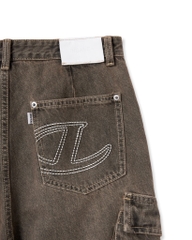 Insane® Cross Waist Cargo Denim Pants - Dirty Brown