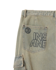 Insane® Cross Waist Cargo Denim Pants - Dirty Green