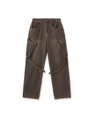 Insane® Cross Waist Cargo Denim Pants - Dirty Brown