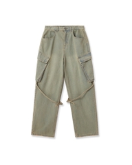 Insane® Cross Waist Cargo Denim Pants - Dirty Green