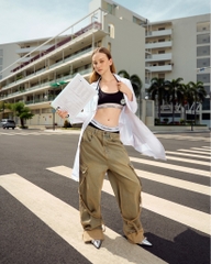 Insane® Cross Waist Cargo Denim Pants - Dirty Green