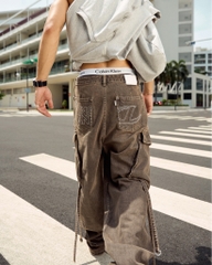 Insane® Cross Waist Cargo Denim Pants - Dirty Brown