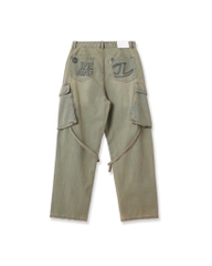 Insane® Cross Waist Cargo Denim Pants - Dirty Green