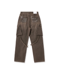 Insane® Cross Waist Cargo Denim Pants - Dirty Brown