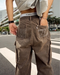 Insane® Cross Waist Cargo Denim Pants - Dirty Brown