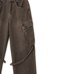 Insane® Cross Waist Cargo Denim Pants - Dirty Brown
