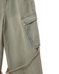 Insane® Cross Waist Cargo Denim Pants - Dirty Green