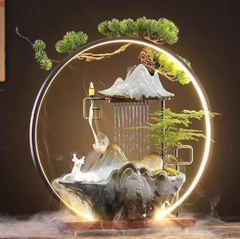 Tiểu Cảnh Thác Khói Trầm Hương Hươu Trắng May Mắn, Tài Lộc _KBPTTN034