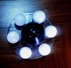 Thất tinh trận đồ đá thạch anh - Viên chủ Đá Obsidian  – Dụng thần thủy - hỷ thần kim