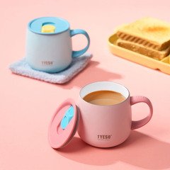 Ly giữ nhiệt Tyeso 355ml phủ men sứ cao cấp kèm nắp đậy và tay cầm tiện dụng hàng chính hãng