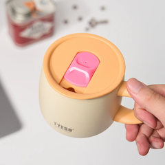Ly giữ nhiệt Tyeso 355ml phủ men sứ cao cấp kèm nắp đậy và tay cầm tiện dụng hàng chính hãng