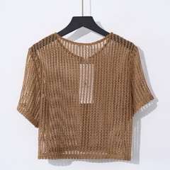 Áo len lưới croptop cổ tròn