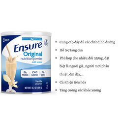 Sữa bột Ensure Original Nutrition Powder hương vani hộp 400g của Mỹ