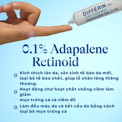 Gel trị mụn Differin Adapalene 0,1% hỗ trợ mụn mờ thâm bản Mỹ tuýp 15g