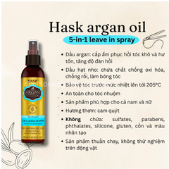 Xịt dưỡng tóc Hask Argan Oil Repairing 5-in-1 phục hồi tóc hư tổn 157ml Mỹ