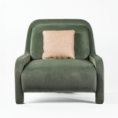 Rivius Pavona – Ghế Bành Điêu Khắc Bọc Vải Màu Xanh Rêu