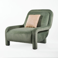 Rivius Pavona – Ghế Bành Điêu Khắc Bọc Vải Màu Xanh Rêu