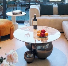 Rivius Orbivane – Bàn Trà Inox Chân Cầu Mặt Đá Ceramic